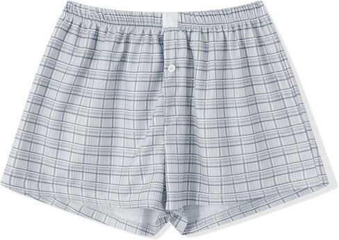 Womens Boxer Shorts Gingham Y2k Pajama Cute Plaid Striped Print Lounge Sleep Shorts in Saudi Arabia