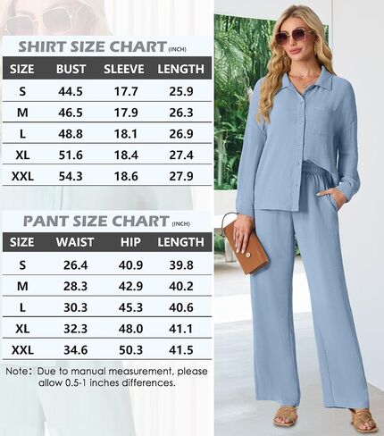 2 Piece Outfits for Women Casual Lounge Sets Long Sleeve Button Down Shirts and Wide Leg Pants Sets Tracksuit in Saudi Arabia