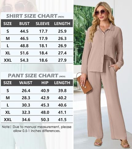 2 Piece Outfits for Women Casual Lounge Sets Long Sleeve Button Down Shirts and Wide Leg Pants Sets Tracksuit in Saudi Arabia