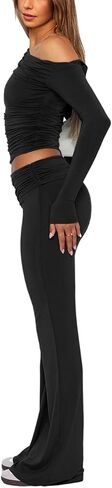Pasgreson 2 Piece Sets for Women Foldover Yoga Flare Leggings Pants and Going Out Tops Lounge Workout Sets Y2k Outfits in Saudi Arabia
