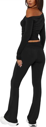 Pasgreson 2 Piece Sets for Women Foldover Yoga Flare Leggings Pants and Going Out Tops Lounge Workout Sets Y2k Outfits in Saudi Arabia