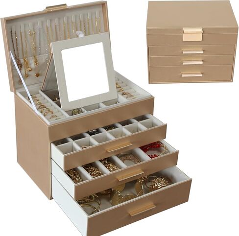 Large Jewelry Box for Women, 4 Layer Jewelry Holder Organizer with Necklace Hooks, White Jewelry Box for Earrings Necklace and Bracelet Storage Gifts for Her (Black) in Saudi Arabia