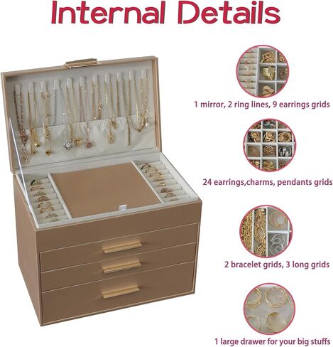 Large Jewelry Box for Women, 4 Layer Jewelry Holder Organizer with Necklace Hooks, White Jewelry Box for Earrings Necklace and Bracelet Storage Gifts for Her (Black) in Saudi Arabia