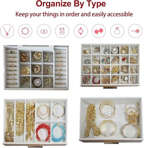 Large Jewelry Box for Women, 4 Layer Jewelry Holder Organizer with Necklace Hooks, White Jewelry Box for Earrings Necklace and Bracelet Storage Gifts for Her (Black) in Saudi Arabia