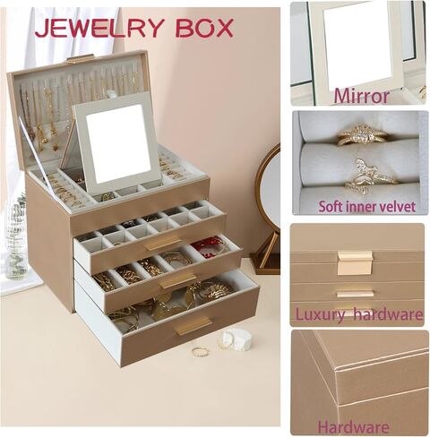 Large Jewelry Box for Women, 4 Layer Jewelry Holder Organizer with Necklace Hooks, White Jewelry Box for Earrings Necklace and Bracelet Storage Gifts for Her (Black) in Saudi Arabia