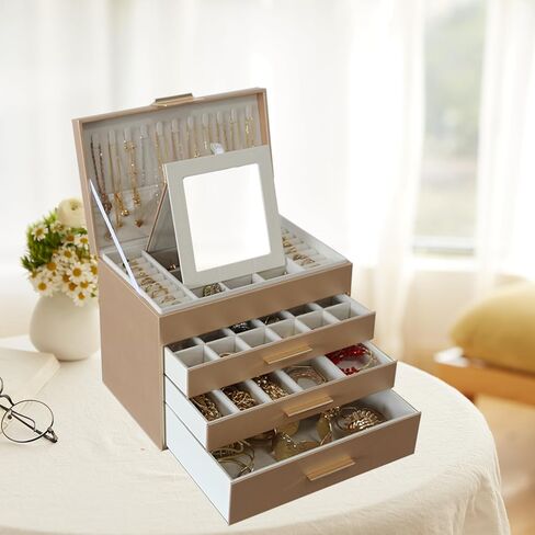 Large Jewelry Box for Women, 4 Layer Jewelry Holder Organizer with Necklace Hooks, White Jewelry Box for Earrings Necklace and Bracelet Storage Gifts for Her (Black) in Saudi Arabia