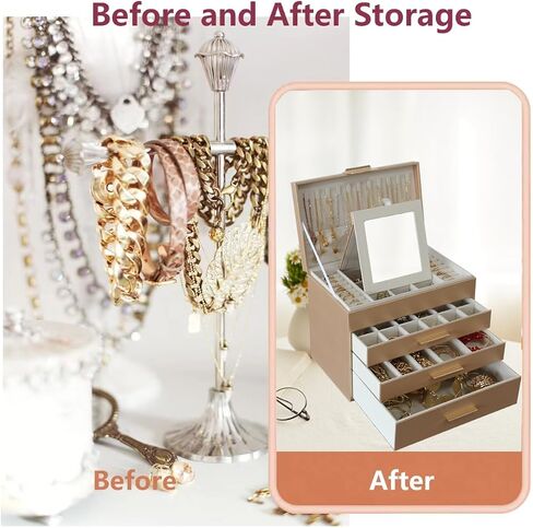 Large Jewelry Box for Women, 4 Layer Jewelry Holder Organizer with Necklace Hooks, White Jewelry Box for Earrings Necklace and Bracelet Storage Gifts for Her (Black) in Saudi Arabia
