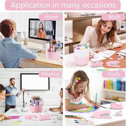 Green Office Supplies, Teal Desk Accessories 360°Pen Holder Desk Organizers and Accessories with Tape Dispenser, Stapler, Staple Remover, 1000 Staples, Tape, Clips Set, Ruler, Scissor, Pen in Saudi Arabia