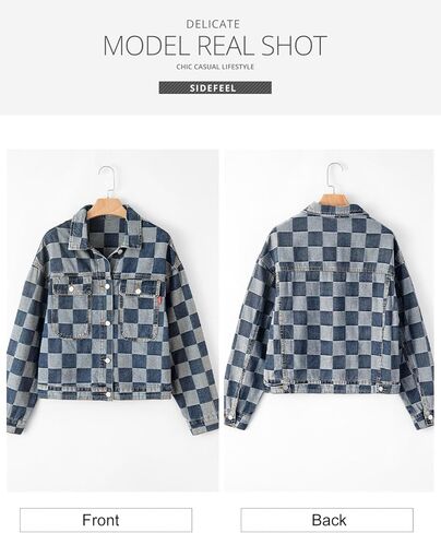 سترة Sidefeel النسائية كبيرة الحجم من قماش الدنيم كاجوال بجيوب منقوشة وسترة جينز للخريف والربيع in Kuwait