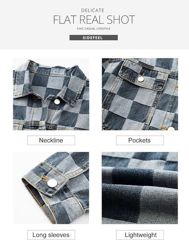 سترة Sidefeel النسائية كبيرة الحجم من قماش الدنيم كاجوال بجيوب منقوشة وسترة جينز للخريف والربيع in Kuwait