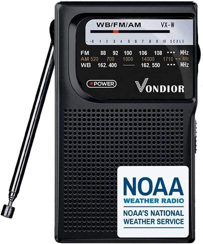 راديو الطقس NOAA - راديو محمول يعمل بالبطارية NOAA/AM/FM في حالات الطوارئ مع أفضل استقبال وأطول ترانزستور يدوم طويلاً. تعمل ببطاريتين AA مع مقبس سماعة رأس أحادي، من فونديور (فضي) in Saudi Arabia
