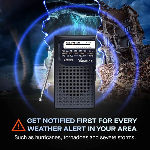 راديو الطقس NOAA - راديو محمول يعمل بالبطارية NOAA/AM/FM في حالات الطوارئ مع أفضل استقبال وأطول ترانزستور يدوم طويلاً. تعمل ببطاريتين AA مع مقبس سماعة رأس أحادي، من فونديور (فضي) in Saudi Arabia