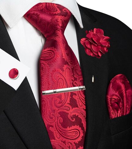 JEMYGINS Mens Paisley Tie and Pocket Square,Lapel Pin,Cufflinks,Tie Clip Sets with Gift Box 5PCS in Saudi Arabia