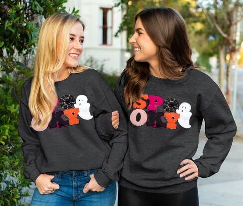 MOUSYA Halloween Spooky Sweatshirts Spooky Patch Pullover Halloween Sweatshirt for Women Fall Chenille Pullover Top in Saudi Arabia