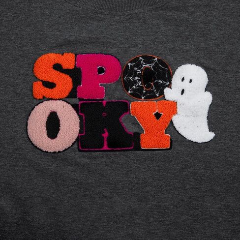 MOUSYA Halloween Spooky Sweatshirts Spooky Patch Pullover Halloween Sweatshirt for Women Fall Chenille Pullover Top in Saudi Arabia
