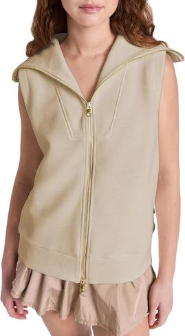 TOLENY Women's Full Zipper Sweater Vest Top Ribbed Knit Lapel Sweatshirt Double Slider Sleeveless Cardigan in Saudi Arabia