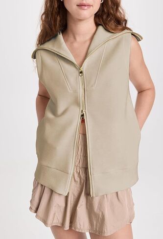 TOLENY Women's Full Zipper Sweater Vest Top Ribbed Knit Lapel Sweatshirt Double Slider Sleeveless Cardigan in Saudi Arabia
