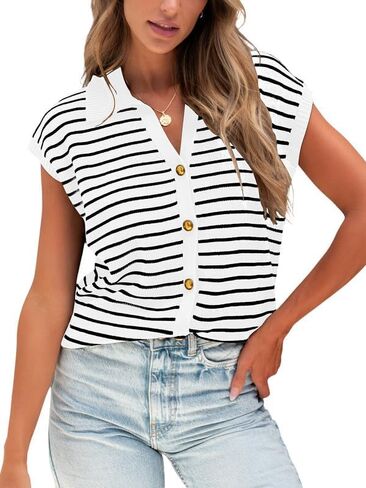 HDLTE Striped Sweater Vest for Women - Button Up Work Tank Tops Cardigan Business Casual Outfits Trendy Knit Shirt 2024 in Saudi Arabia