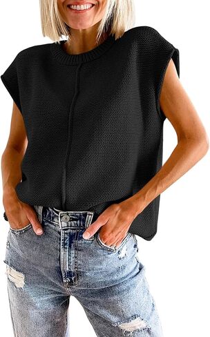 سترة Springrain النسائية سترة عادية متماسكة بدون أكمام سترة علوية (أسود-M) in Kuwait