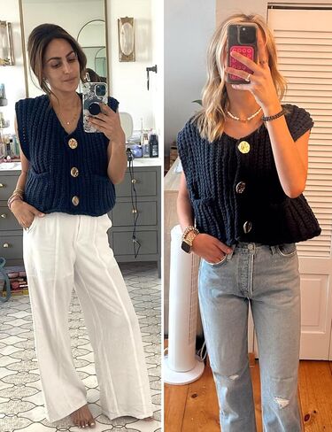 Flygo Womens Crop Button Knit Sweater Vest Chunky Cable Knitted Cardigan Vests Sleeveless 2024 Summer Sweaters in Saudi Arabia