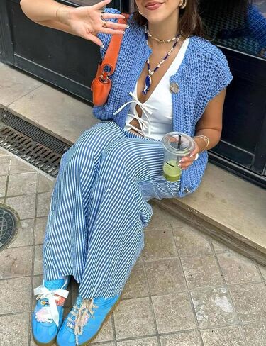 Flygo Womens Crop Button Knit Sweater Vest Chunky Cable Knitted Cardigan Vests Sleeveless 2024 Summer Sweaters in Saudi Arabia