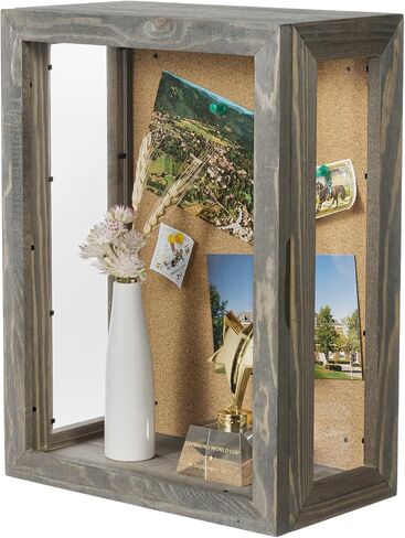 MyGift صندوق ظلال من الخشب الصلب مثبت على الحائط مقاس 11 × 15 بوصة من MyGift مع ظهر من الفلين، ولوحات عرض أكريليك شفافة ممتازة، وباب مفصلي مع إغلاق مغناطيسي in Saudi Arabia