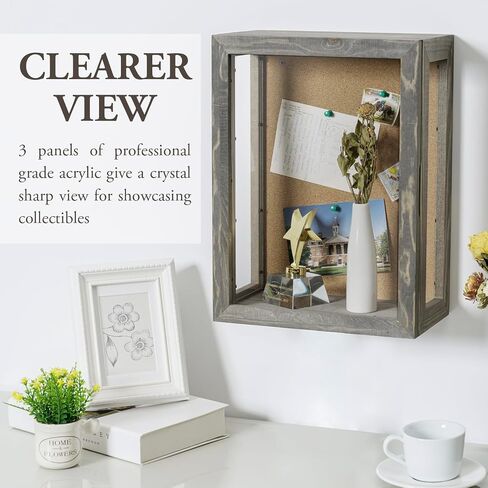 MyGift صندوق ظلال من الخشب الصلب مثبت على الحائط مقاس 11 × 15 بوصة من MyGift مع ظهر من الفلين، ولوحات عرض أكريليك شفافة ممتازة، وباب مفصلي مع إغلاق مغناطيسي in Saudi Arabia