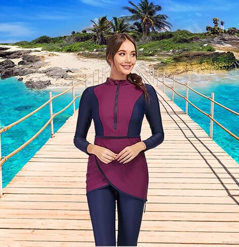 Muslim Swimsuit for Women Modest Swimwear Burkini Islamic Swimming Suit Plus Size Long Sleeve Bathing Suit in Kuwait