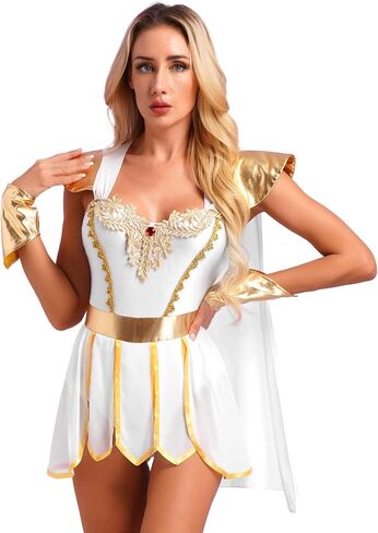 Women's Grecian Halloween Bodysuits Dress Sexy Toga Costume Greek Queen Dress with Wristbands in Saudi Arabia