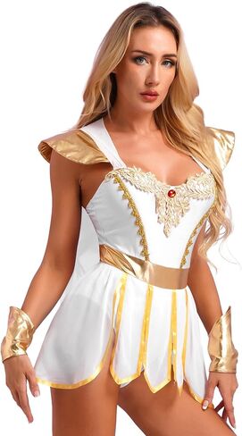 Women's Grecian Halloween Bodysuits Dress Sexy Toga Costume Greek Queen Dress with Wristbands in Saudi Arabia