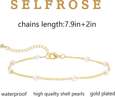Ankle Bracelets for Women,Dainty Gold Anklet 14k Gold Plated Summer Pearl Anklets for Women Waterproof Non Tarnish Pearl Anklet Set Cute Beded Chain Anklets for Women Beach Gold Jewelry in Saudi Arabia