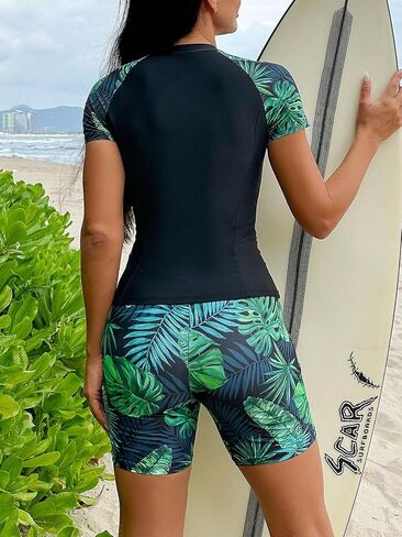MakeMeChic Women's 2 Piece Tankini Short Sleeve Rash Guard Swimsuit Swim Shirt with Boyshorts Bathing Suit in Saudi Arabia