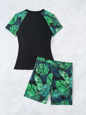 MakeMeChic Women's 2 Piece Tankini Short Sleeve Rash Guard Swimsuit Swim Shirt with Boyshorts Bathing Suit in Saudi Arabia