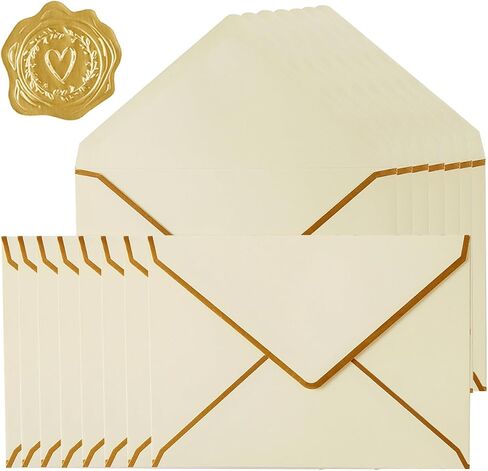 30 Pack Thick 5x7 Envelopes with Gold Border, A7 Thick Paper Greeting Cards Envelopes with Stickers for Invitation (Cream Color, 7.24x5.24 inches) in Saudi Arabia