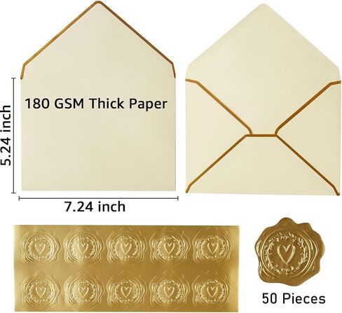 30 Pack Thick 5x7 Envelopes with Gold Border, A7 Thick Paper Greeting Cards Envelopes with Stickers for Invitation (Cream Color, 7.24x5.24 inches) in Saudi Arabia