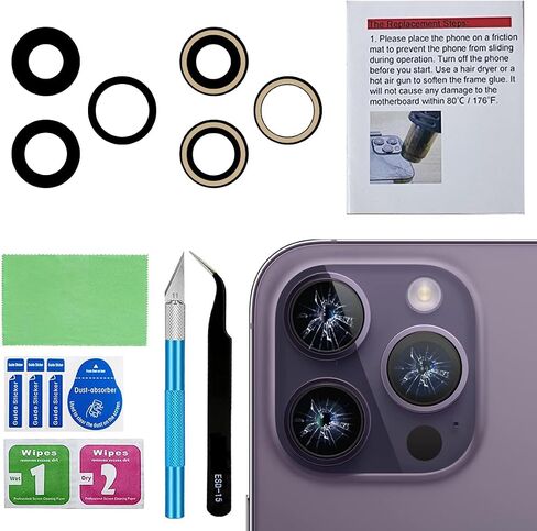 OEM Back Rear Camera Lens Glass Replacement for iPhone 14 Pro and iPhone 14 Pro Max with pre-Installed Adhesive and Reparing Toolkit in Kuwait