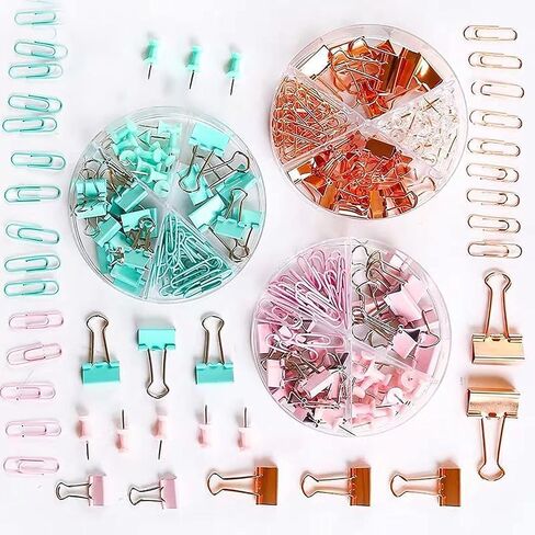 72 Pcs Rose Gold Small Binder Clips, Paper Clips and Thumbtack for Office Work School and Home Supplies (72pcs Mixed, Rose Gold) in Saudi Arabia