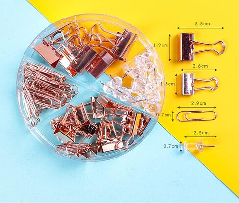 72 Pcs Rose Gold Small Binder Clips, Paper Clips and Thumbtack for Office Work School and Home Supplies (72pcs Mixed, Rose Gold) in Saudi Arabia