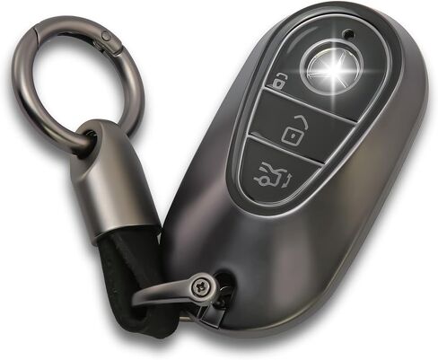 for Mercedes Benz Key fob Cover with Metal Keychain Case Key Shell Protector Compatible with 2020-2024 S-Class G-Class E-Class EQE EQS Accessories Grey in Saudi Arabia