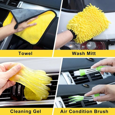31pcs Car Interior Detailing Kit - Car Cleaning Kit with Car Window Windshield Cleaning Tool, Car Detailing Kit for Cars, Trucks, SUVs, Yellow in Saudi Arabia