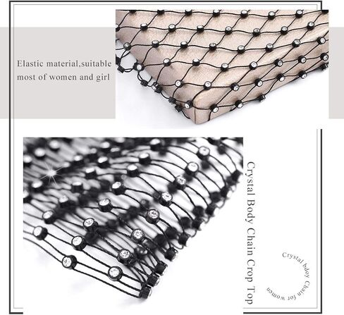 BODIY شبكة أحجار الراين أصابع قفازات سوداء طويلة تمتد شبكة صيد السمك كريستال حزب الهذيان نادي بلينغ زي قفازات الجسم سلسلة مجوهرات للنساء والفتيات (قطع من 2) in Kuwait