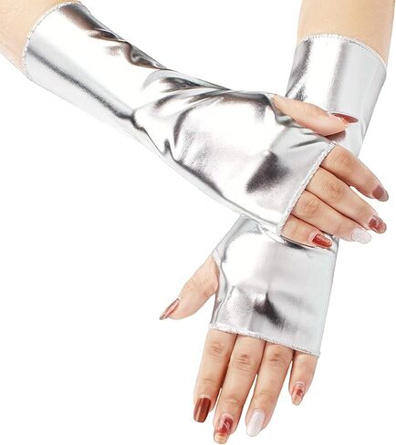 قفازات نسائية قصيرة فضية معدنية بدون أصابع ملحقات أزياء تنكرية in Kuwait
