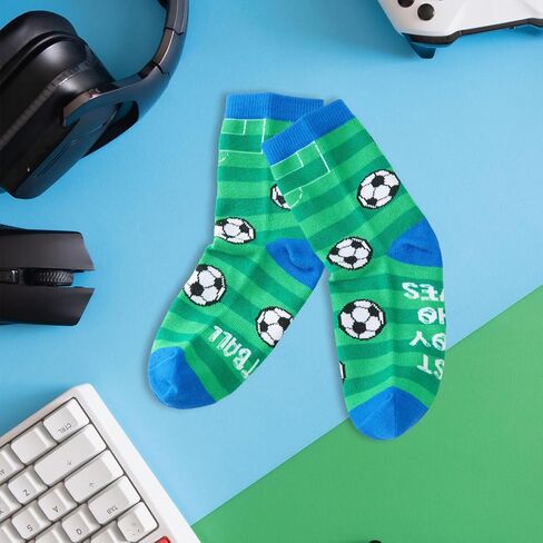 Kids Soccer Socks - Boys Soccer Gifts Socks Birthday Gift for 7-12 Year Old Boy - Gifts For Soccer Lover Players - Soccer Crazy Silly Funny Socks For Boys Kids in Kuwait