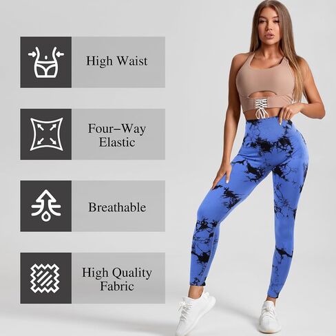 4 Pcs Womens Workout Leggings Tie Dye High Waisted Yoga Pants Seamless Scrunch Butt Lifting Compression Tights in Saudi Arabia