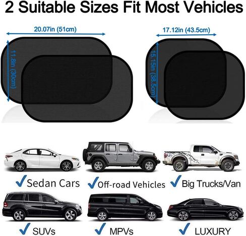 مظلة شمس للسيارة كبيرة النمل - 4 عبوات من مظلات نافذة السيارة للأطفال، 80 جرامًا لكل متر مربع من ظلال الشمس للسيارة تحجب أكثر من 99% من الأشعة فوق البنفسجية الضارة لحماية الركاب من الحرارة والحفاظ على برودة سيارتك - سهلة التركيب in Kuwait