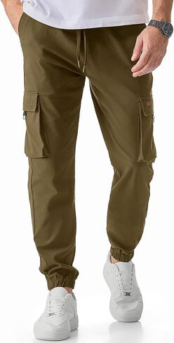 JMIERR Mens Cargo Pants Casual Lightweight Elastic Waist Drawstring Tapered Pant with Pockets in Saudi Arabia