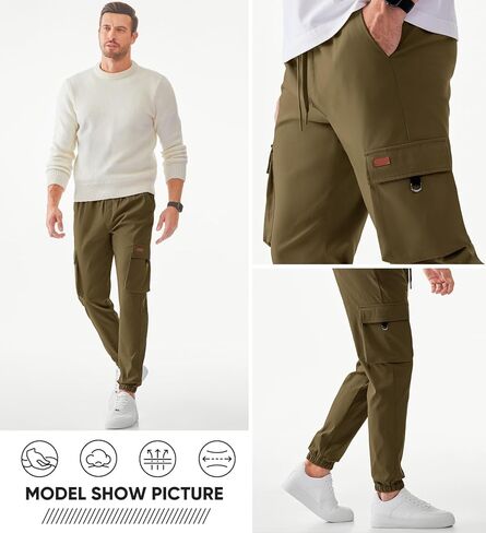 JMIERR Mens Cargo Pants Casual Lightweight Elastic Waist Drawstring Tapered Pant with Pockets in Saudi Arabia