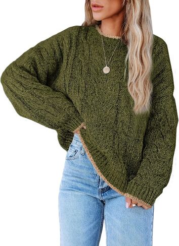 EVALESS Sweaters for Women Trendy Crewneck Long Sleeve Color Block Sweater Tops Fall 2024 Chunky Cable Knit Pullover Sweaters in Saudi Arabia