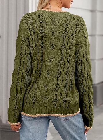 EVALESS Sweaters for Women Trendy Crewneck Long Sleeve Color Block Sweater Tops Fall 2024 Chunky Cable Knit Pullover Sweaters in Saudi Arabia
