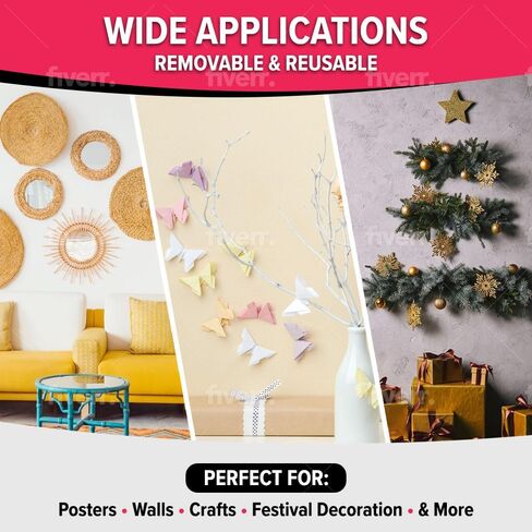 ملصق لاصق من Everest معجون لاصق غير سام، معجون تثبيت آمن على الحائط لتعليق الصور وإطار الصور، ملصق لاصق لا يترك أثرًا لتزيين المهرجان. (350) in Kuwait